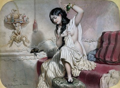 Femme orientale à sa toilette, milieu 19e siècle - French School