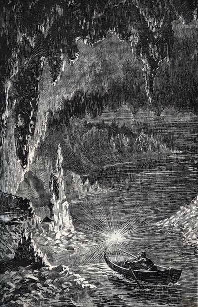 Grotte de Padirac dans le département du Lot, en France - Rivière souterraine - Gouffre de Padirac - dans le Lot en France - gravure dans "PATRIE" - DESCRIPTION PICTURESQUE DE LA FRANCE EN 6 VOLUMES PAR LUCIEN HUARD - fin du 19ème siècle - French School