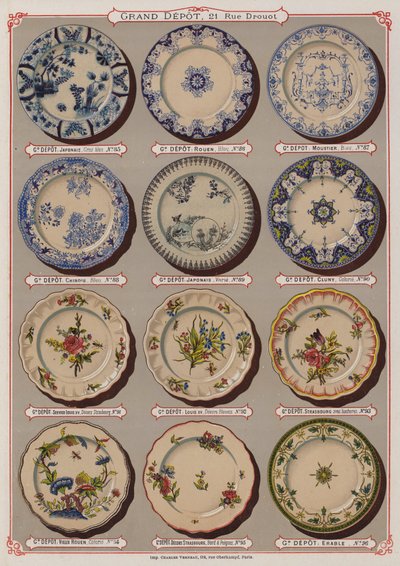 Page du catalogue du Grand Dépôt de Porcelaines, Faïences et Verreries - French School
