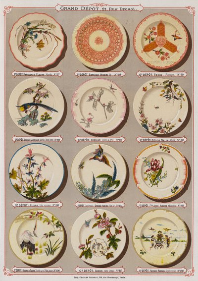Page du catalogue du Grand Dépôt de Porcelaines, Faïences et Verreries - French School