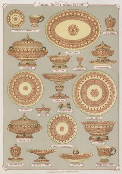 Page du catalogue du Grand Dépôt de Porcelaines, Faïences et Verreries - French School