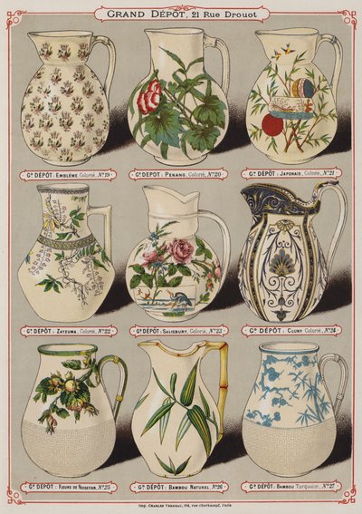 Page du catalogue du Grand Dépôt de Porcelaines, Faïences et Verreries - French School