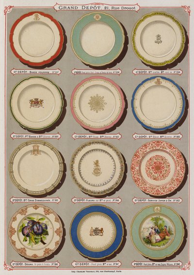 Page du catalogue du Grand Dépôt de Porcelaines, Faïences et Verreries - French School