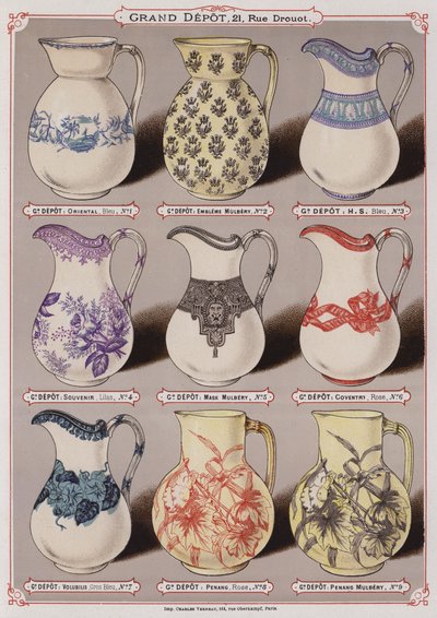 Page du catalogue du Grand Dépôt de Porcelaines, Faïences et Verreries - French School