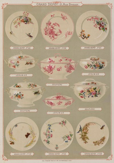 Page du catalogue du Grand Dépôt de Porcelaines, Faïences et Verreries - French School