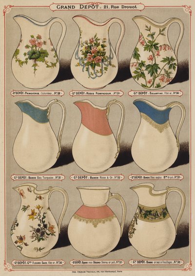 Page du catalogue du Grand Dépôt de Porcelaines, Faïences et Verreries - French School