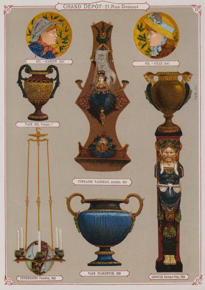 Page du catalogue du Grand Dépôt de Porcelaines, Faïences et Verreries - French School