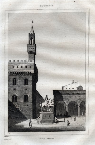 Palazzo Vecchio à Florence - Piazza della Signoria - Gravure de "L