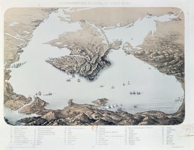 Vue panoramique et plan de Sébastopol et de la côte de la mer Noire à l