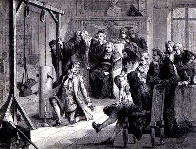Papin (1647 - 1714) expérimente sa machine à poudre devant les professeurs de l