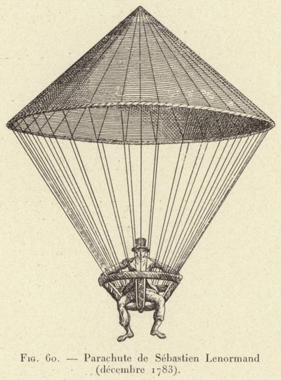 Parachute de Sébastien Lenormand (décembre 1783) (gravure) - French School