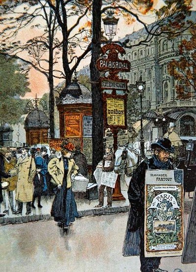 Scène de rue parisienne près de la station de métro Palais-Royal, c.1900 - French School