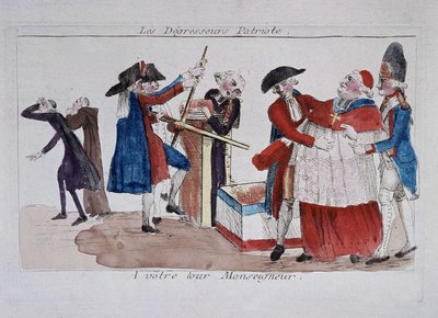 Patriote scanne : commissaires passant le clergé dans une presse pour les faire maigrir, fin du XVIIIe siècle - French School