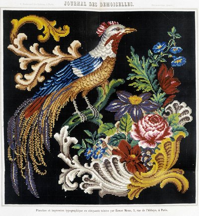 Modèle pour broderie au point de croix (oiseau de paradis) - dans "Journal des Demoiselles" 1852. - French School