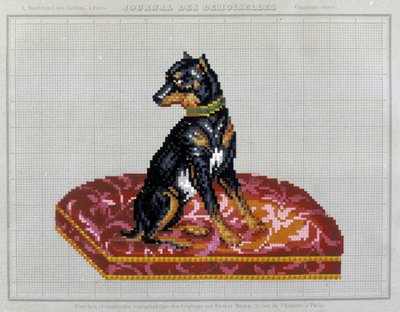Motif pour broderie au point de croix (chien) - dans « Journal des Demoiselles » 1852. - French School
