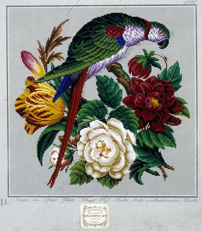 Motif pour broderie au point de croix (perroquet) - dans le « Journal des Demoiselles » 1852. - French School