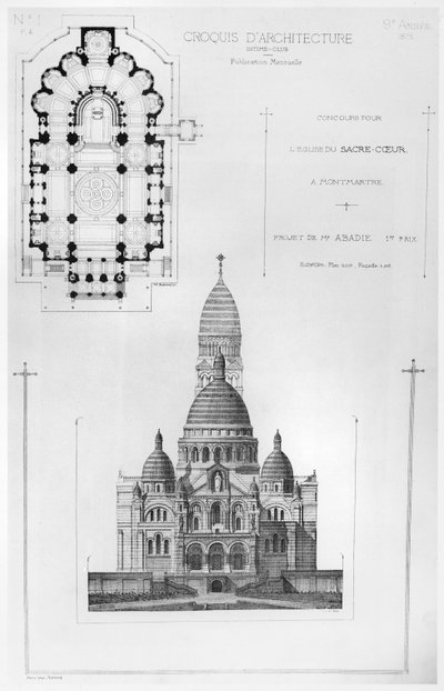 Le design gagnant de Paul Abadie dans le concours pour la conception du Sacré-Cœur à Montmartre, extrait de Croquis d