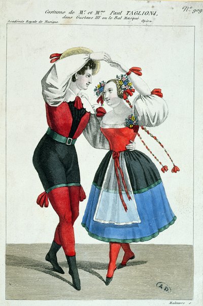 Paul Taglioni (1808-84) et sa femme Anna Galster dansant dans Gustave III, vers 1830 - French School