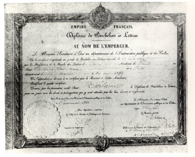 Baccalauréat de Paul Verlaine, 1862 (plume et encre sur papier) - French School