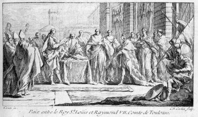 Paix entre Raymond VII et Saint Louis 1229 dans "Histoire générale de Languedoc" de Joseph Vaissete, Paris - French School