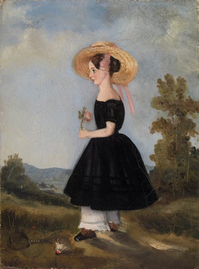 Fille paysanne avec chapeau dans un paysage, 1840 - French School