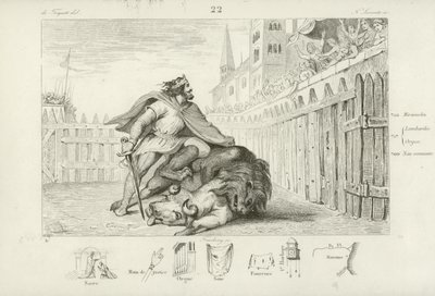 Pépin le Bref tue un lion et un taureau - French School