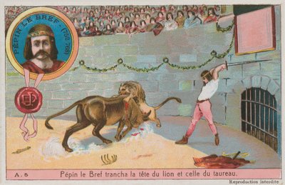 Pépin le Bref attaquant la tête du lion et du taureau - French School