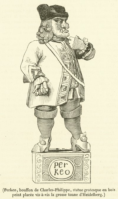 Perkeo, bouffon de Charles-Philippe, statue grotesque en bois peint placée vis-à-vis la grosse tonne d
