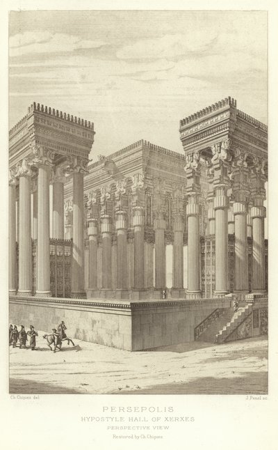 Persépolis, Salle hypostyle de Xerxès, Vue en perspective, restaurée par Ch Chipiez - French School