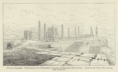 Persépolis, Côté nord-ouest de la plateforme, Propylées et Salle hypostyle de Xerxès - French School
