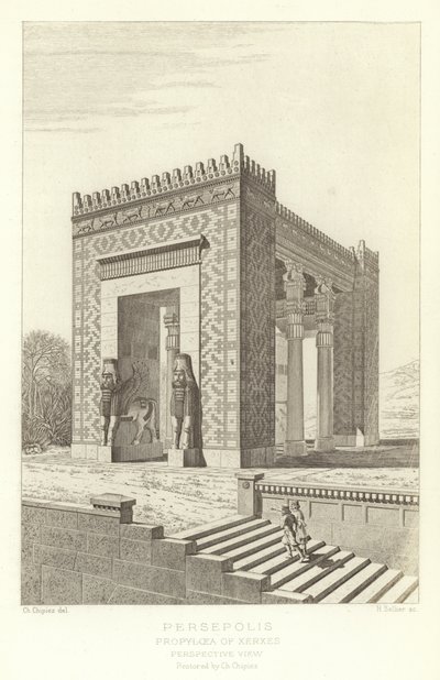 Persépolis, Propylées de Xerxès, Vue en perspective, restaurée par Ch Chipiez - French School