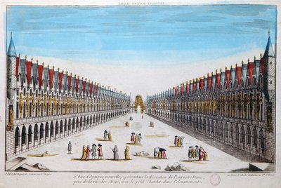 Vue en perspective des décorations sur le Pont Notre-Dame à Paris - French School