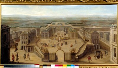 Vue perspective du château de Versailles depuis la Place d