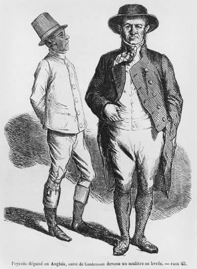 Peyrade déguisé en Anglais et Contenson en serviteur mulâtre, illustration de Splendeurs et Misères des Courtisanes par Honoré de Balzac, publié en 1867 - French School