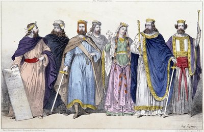 Pharamond, Clodion, Mérovée, Childéric, Clotilde, Clovis Ier et Childebert Ier - dans «La monarchie française en estampes» - French School
