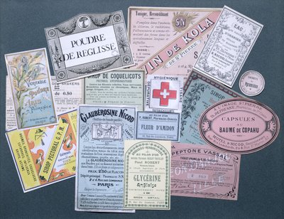 Étiquettes pharmaceutiques, fin XIXe et début XXe siècle - French School