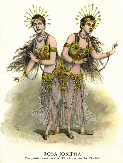 Phénomène en spectacle : Rosa-Josepha, sœurs siamoises présentées au théâtre de la Gaîté à Paris en 1891 - French School
