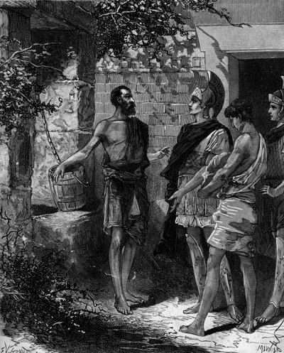 Phocion (Phokion) (402 av. J.-C. - 318 av. J.-C.) est un stratège et orateur athénien recevant les envoyés d