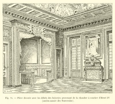 Pièce décorée avec les débris des boiseries provenant de la chambre à coucher d