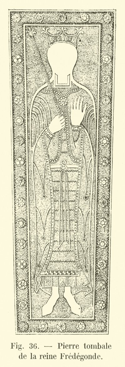 Pierre tombale de la reine Frédégonde - French School