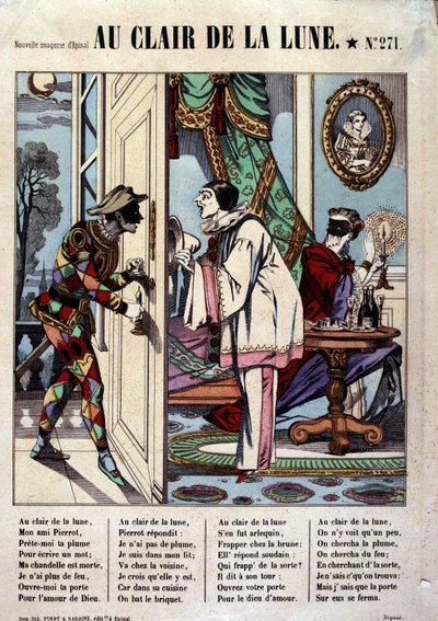 Pierrot, Arlequin et le voisin, ill. de la chanson « Au clair de la lune », image d