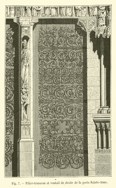 Pilier-trumeau et vantail de droite de la porte Sainte-Anne - French School