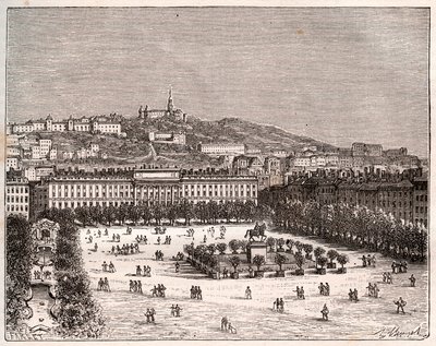 Place Bellecour ou Place Louis-le-Grand - la plus grande place de Lyon - gravure dans "La France illustrée : géographie, histoire, administration statistique" par V.A. Malt-Brown. 1884 - French School