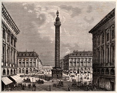Place Vendôme à Paris au XIXe siècle - gravure dans "La France illustrée : géographie, histoire, administration statistique" par V.A. Malt-Brown. 1884 - French School