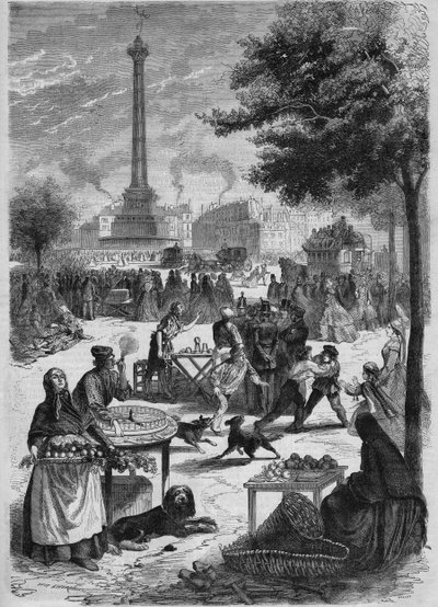 Place de la Bastille un dimanche de septembre. Gravure d