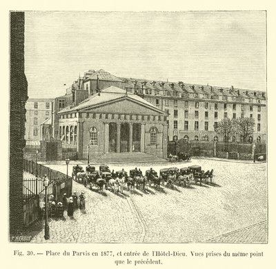 Place du Parvis en 1877, et entrée de l