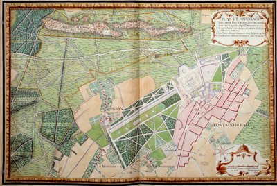 Plan et relevé du château, parc et village de Fontainebleau - French School