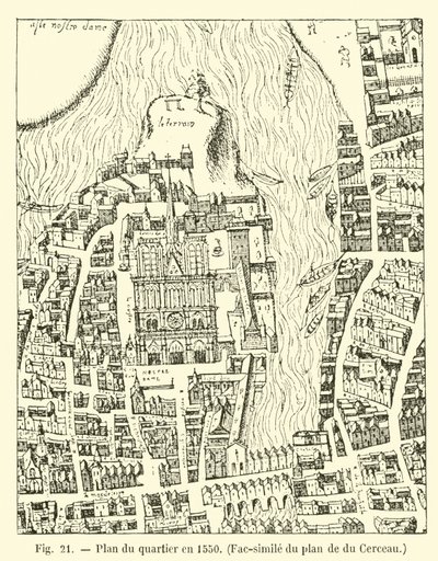 Plan du quartier en 1550, fac-similé du plan de du Cerceau - French School