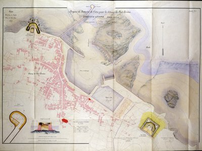 Plan pour la construction des batteries côtières pour la défense du port breton en 1848 - French School