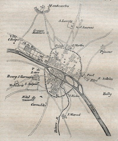Plan de Paris sous Philippe Auguste - French School